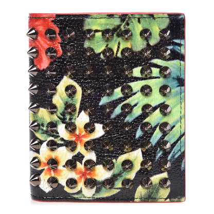 Christian Louboutin Crackled Calfskin Hawaii Print Paros Spikes Wallet Black Gunmetal 1 of 8