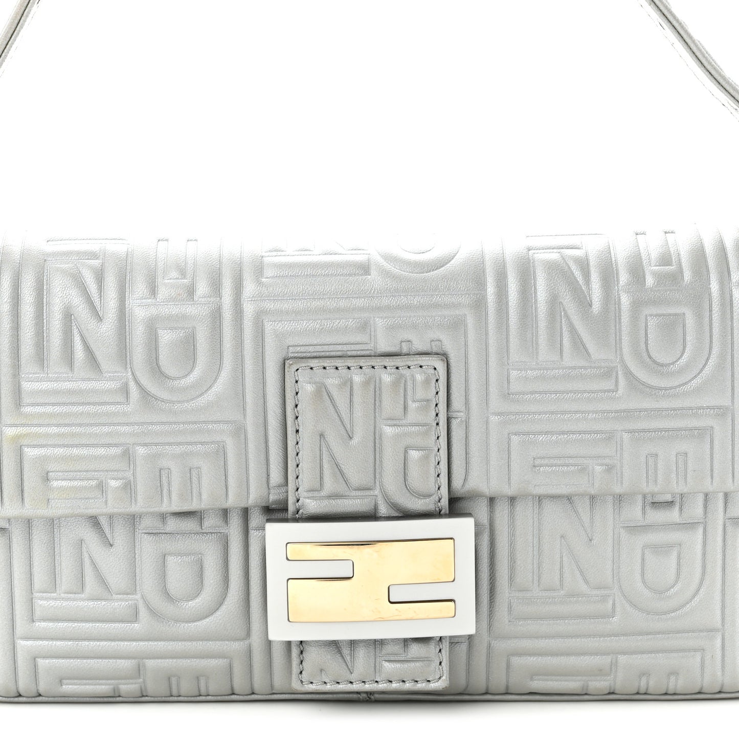 Nappa Logo Embossed Baguette Silver