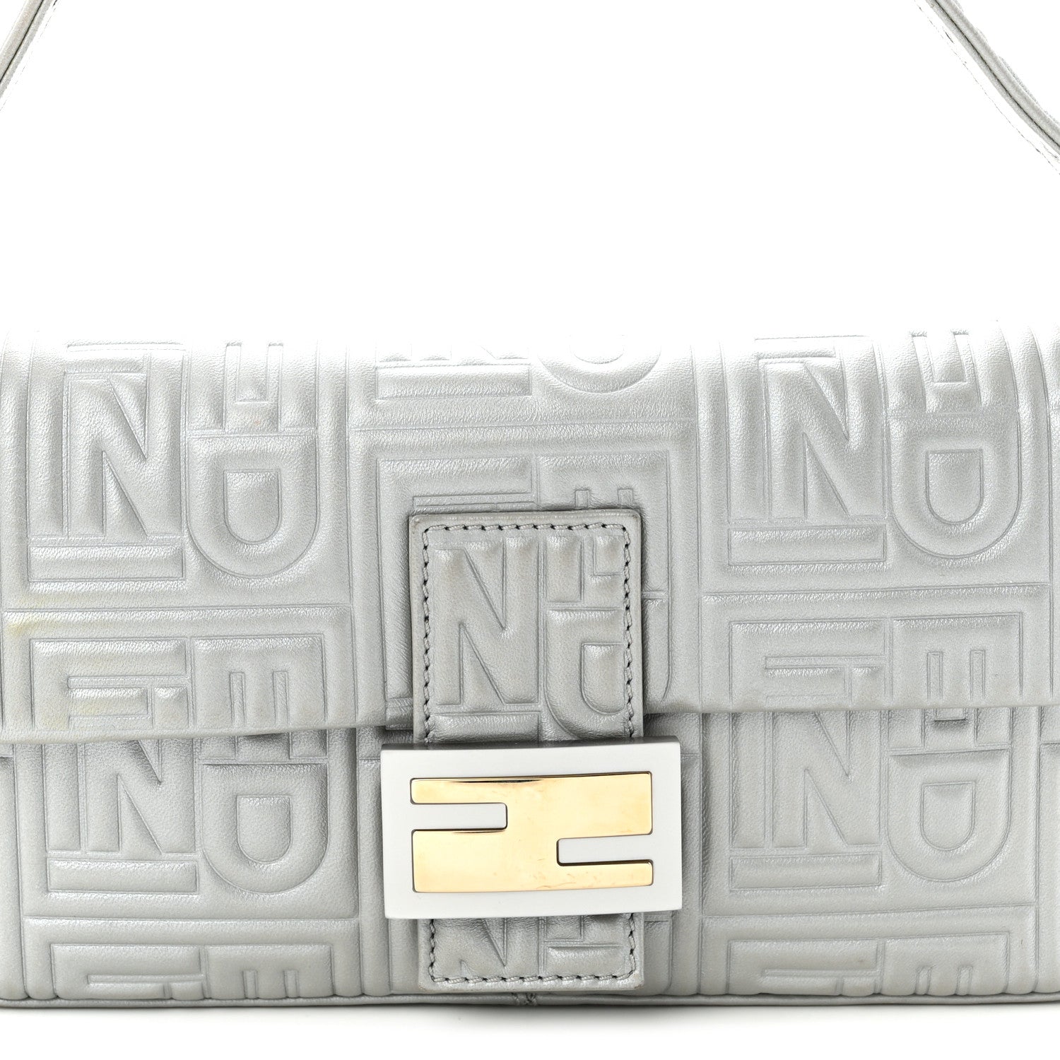 Fendi Nappa Logo Embossed Baguette Silver 8 of 10