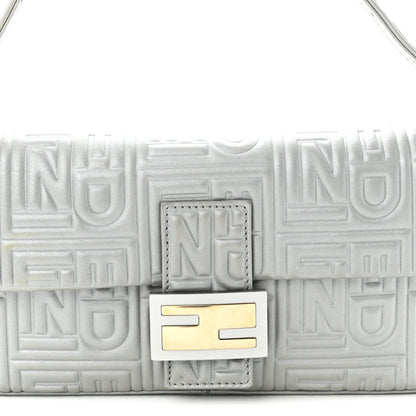 Fendi Nappa Logo Embossed Baguette Silver 8 of 10