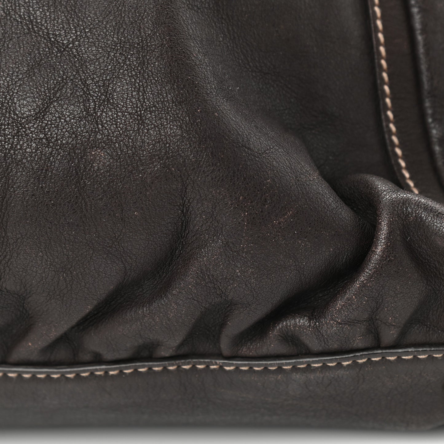 Calfskin Large D Gold Ring Shoulder Bag Chocolate
