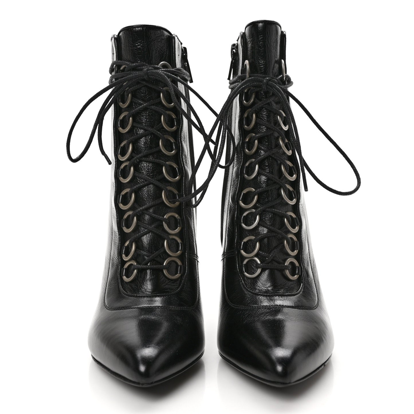 Shiny Calfskin Fetish Lace Up Ankle Boots 36.5 Black