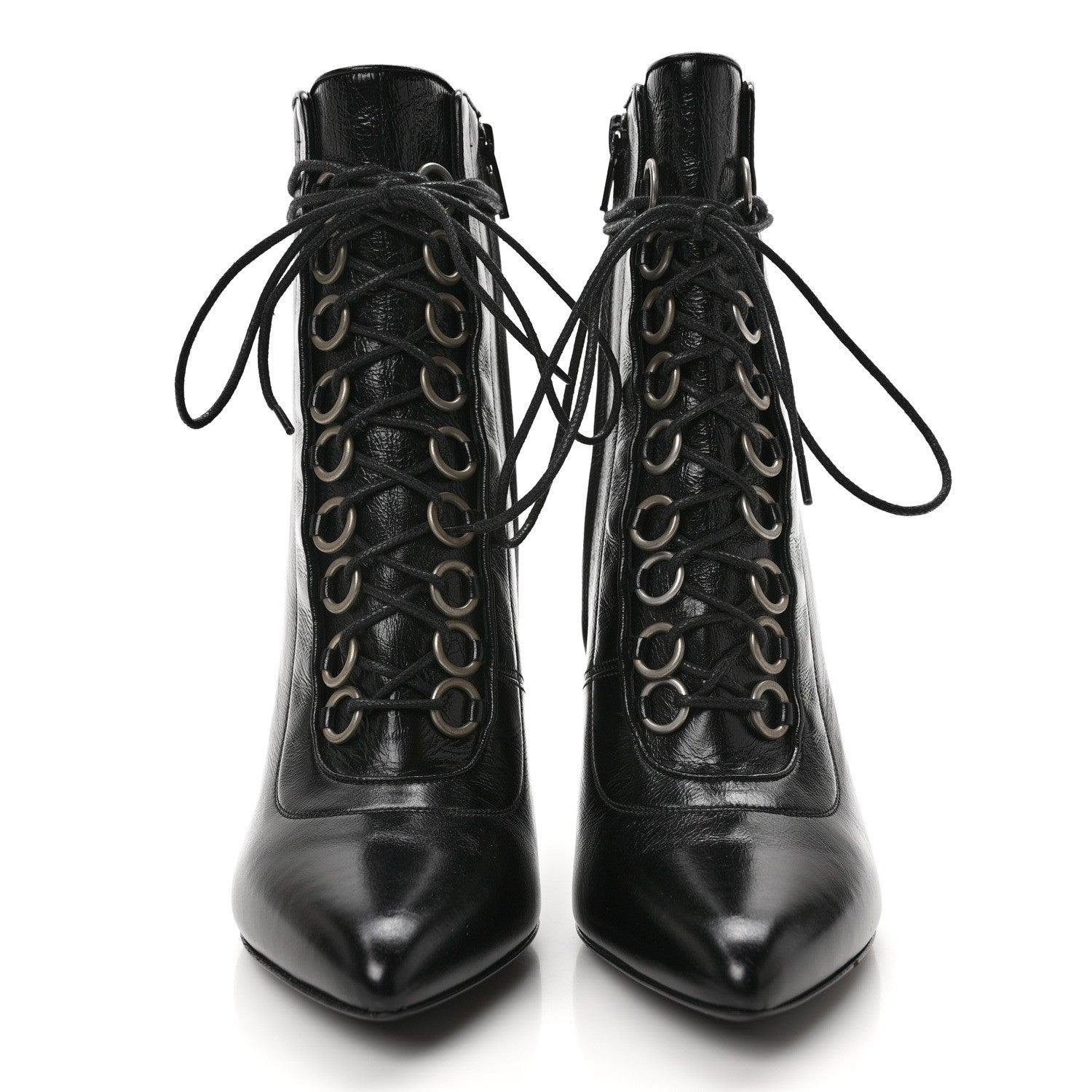 Saint Laurent Shiny Calfskin Fetish Lace Up Ankle Boots 36.5 Black 2 of 9