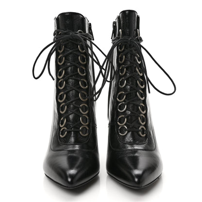 Saint Laurent Shiny Calfskin Fetish Lace Up Ankle Boots 36.5 Black 2 of 9