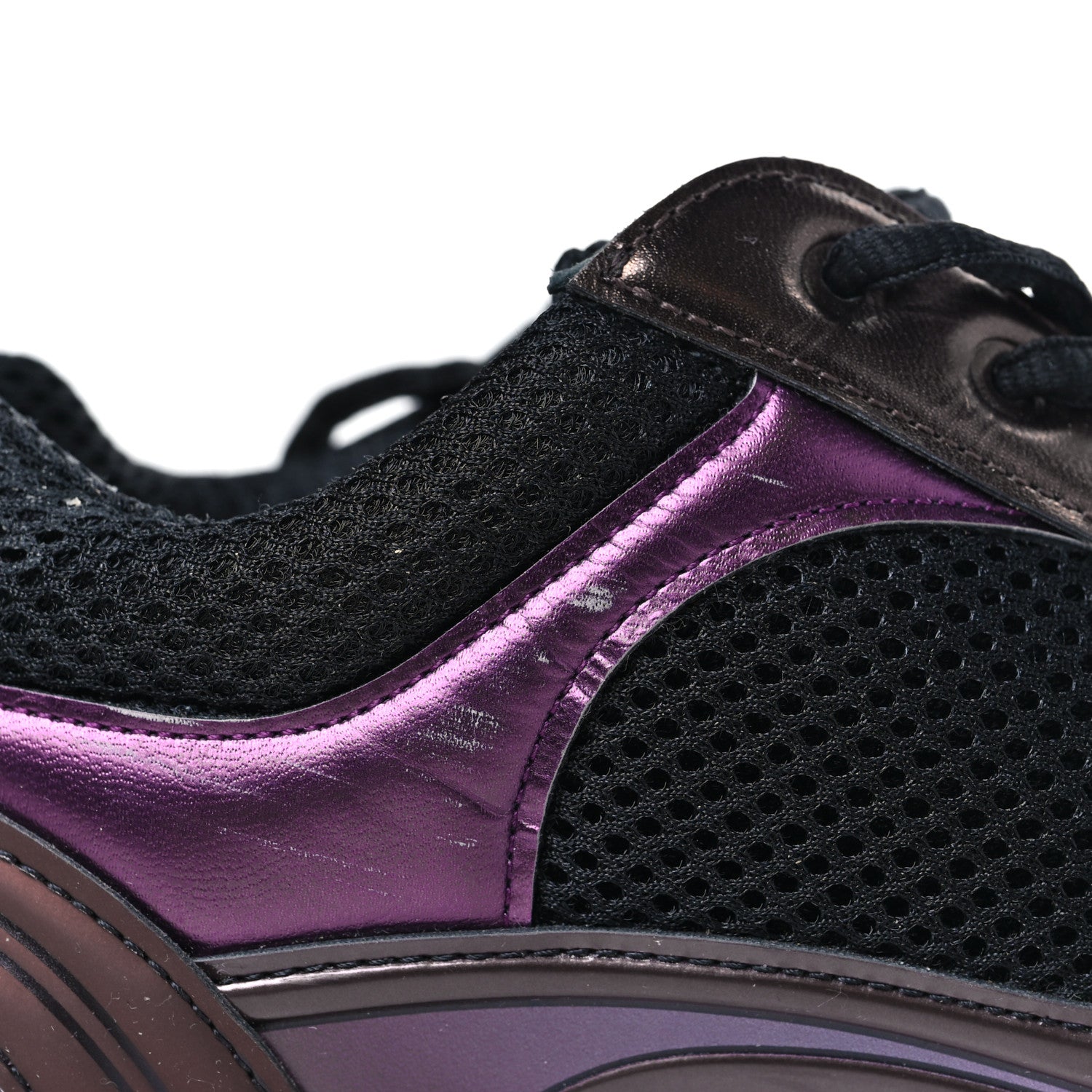 Chanel Fabric Laminated Calfskin Stretch CC Womens Sneakers 37.5 Black Purple Burgundy 11 of 12