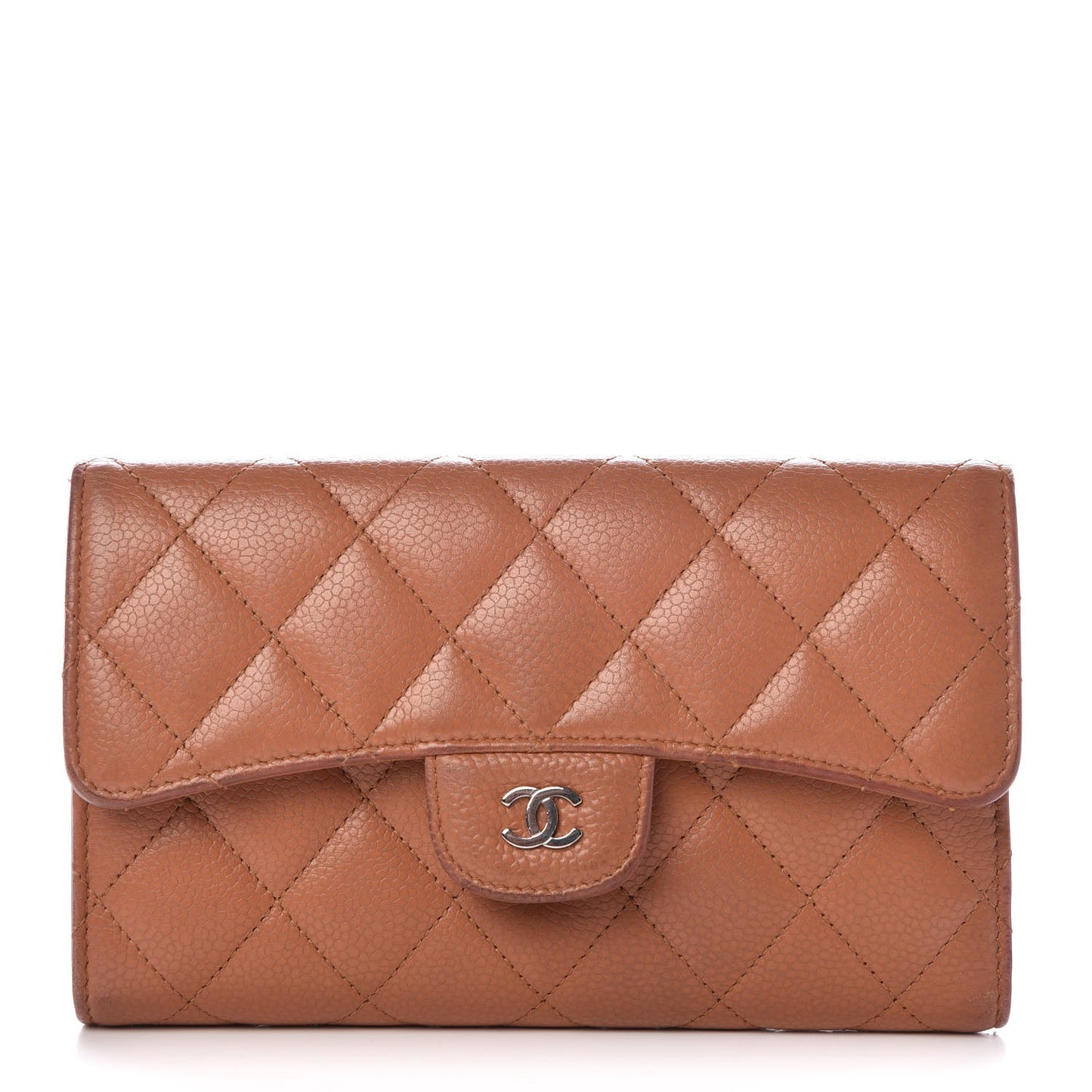Caviar Quilted Large Flap Wallet Brown