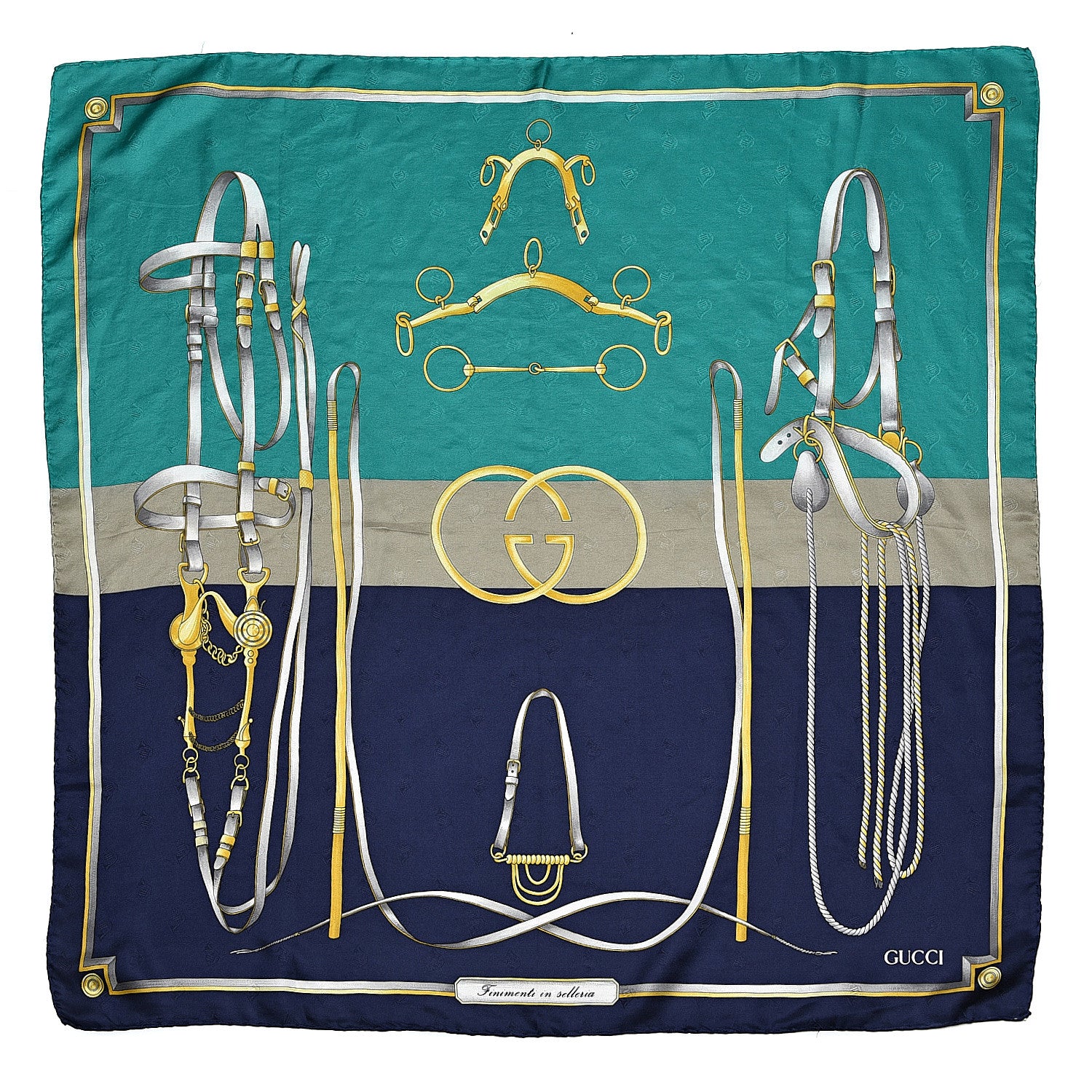 Gucci Silk Square Scarf Navy 2 of 3