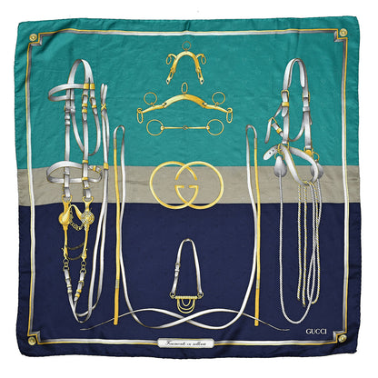 Gucci Silk Square Scarf Navy 2 of 3