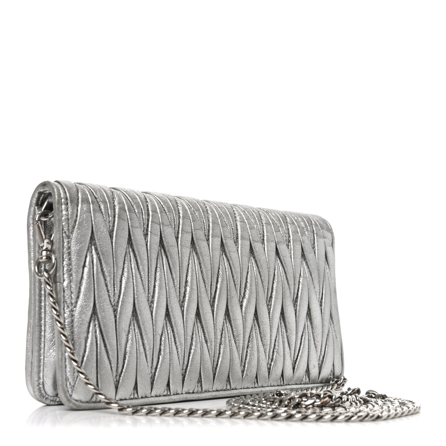Miu Miu Metallic Nappa Matelasse Chain Crossbody Silver 3 of 9