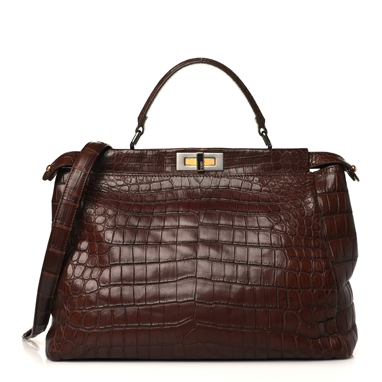 Crocodile Large Peekaboo Iconic Satchel Brown