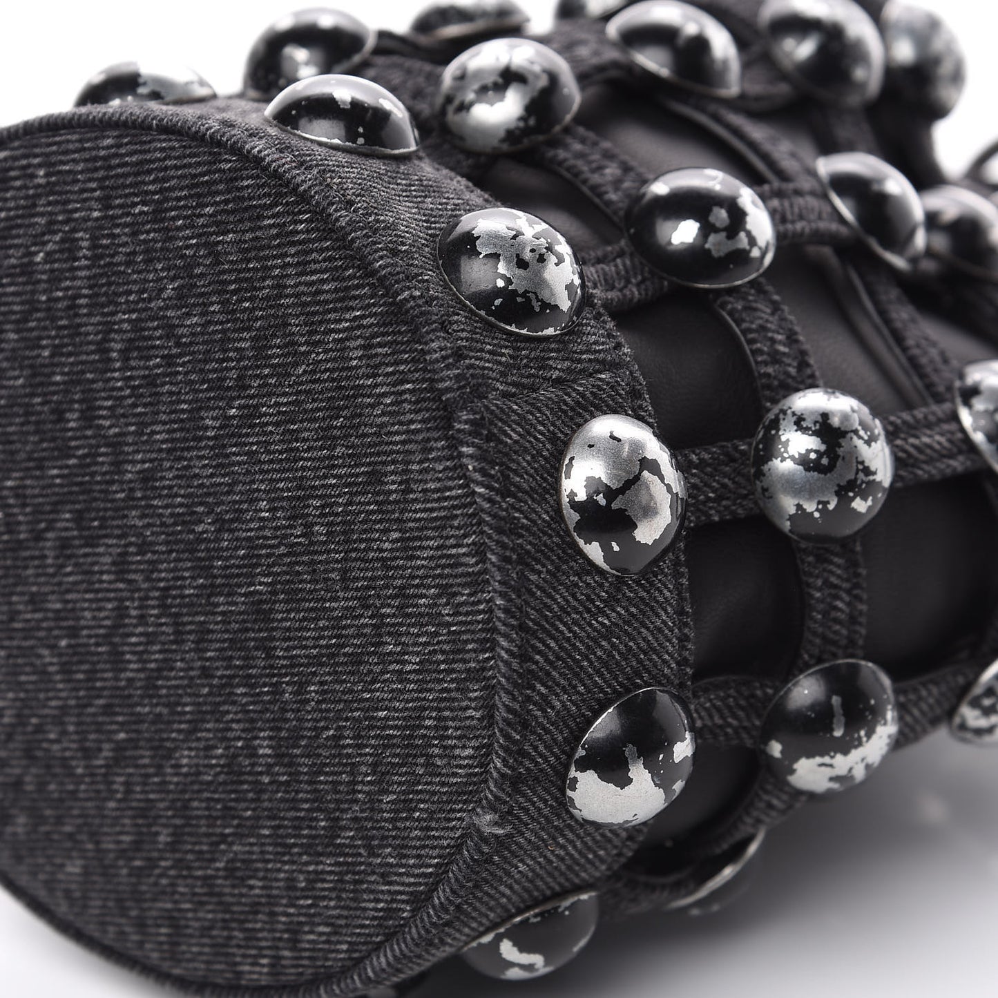 Denim Embellished Mini Roxy Bucket Bag Grey Aged