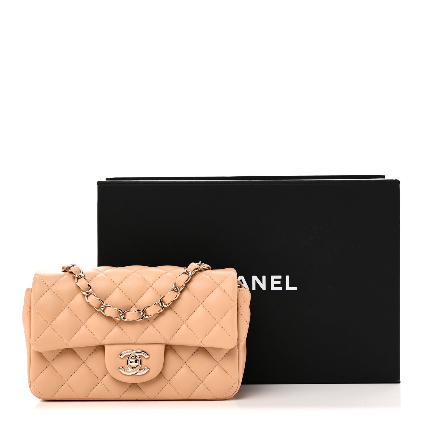 Lambskin Quilted Mini Rectangular Flap Beige