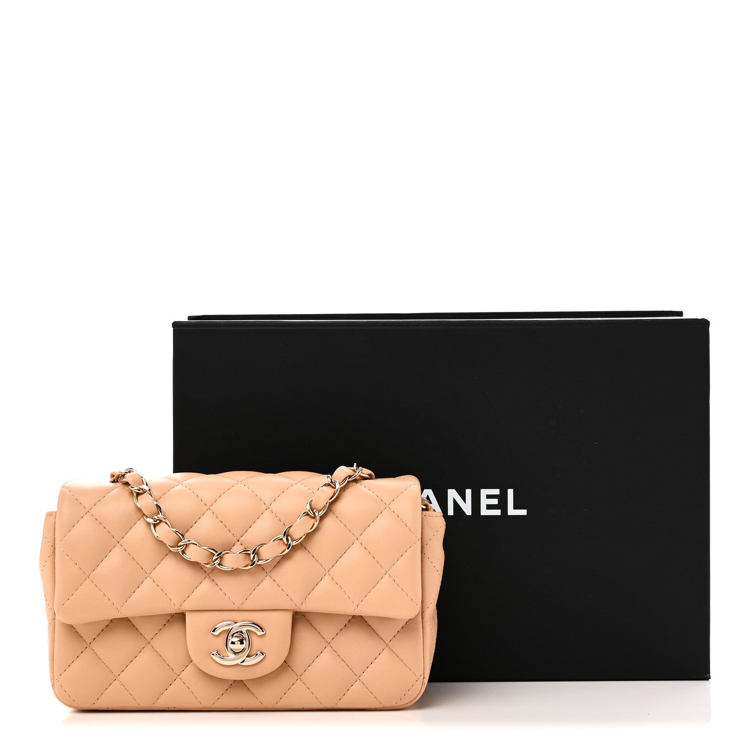 Chanel Lambskin Quilted Mini Rectangular Flap Beige 11 of 11