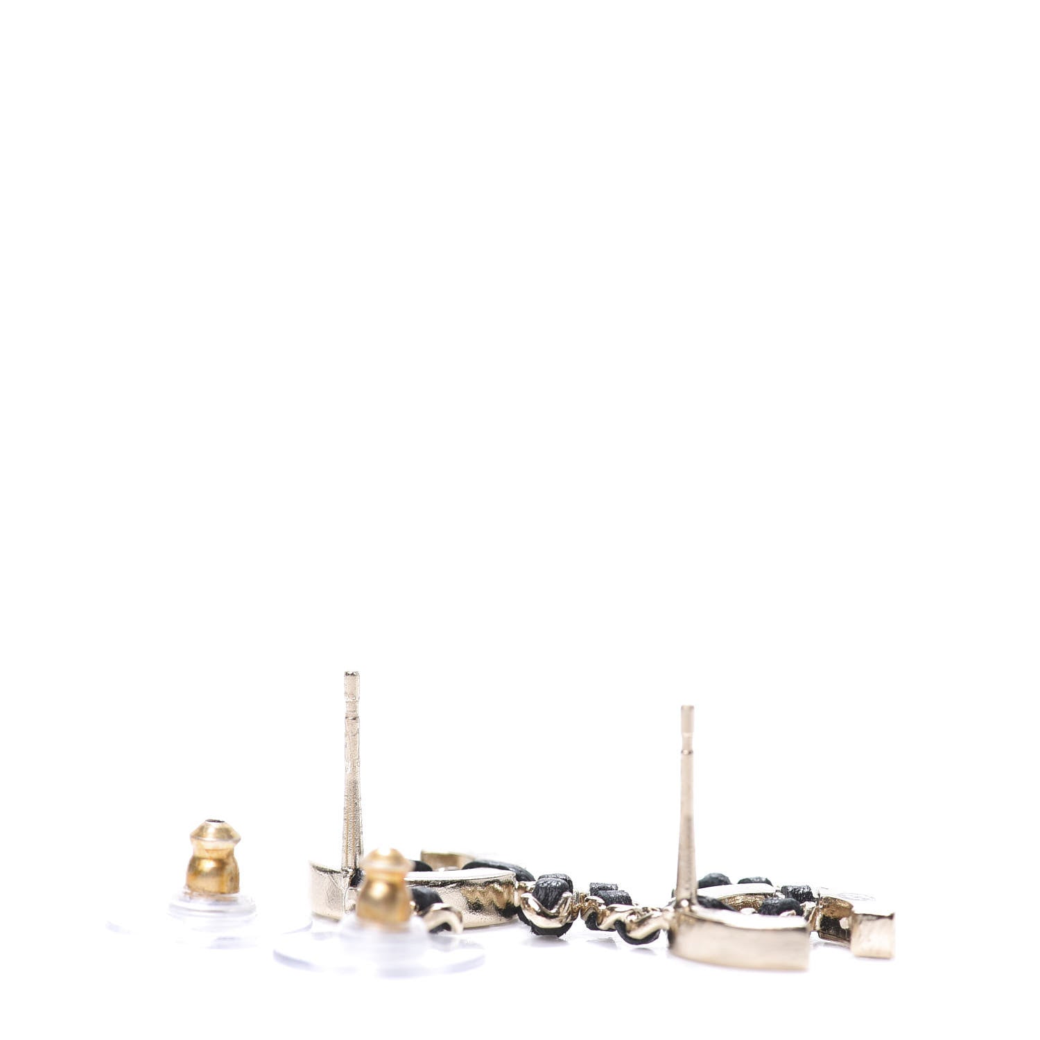 Chanel Crystal Baguette Lambskin Chain CC Vintage Allure Stud Earrings Black Gold 3 of 4