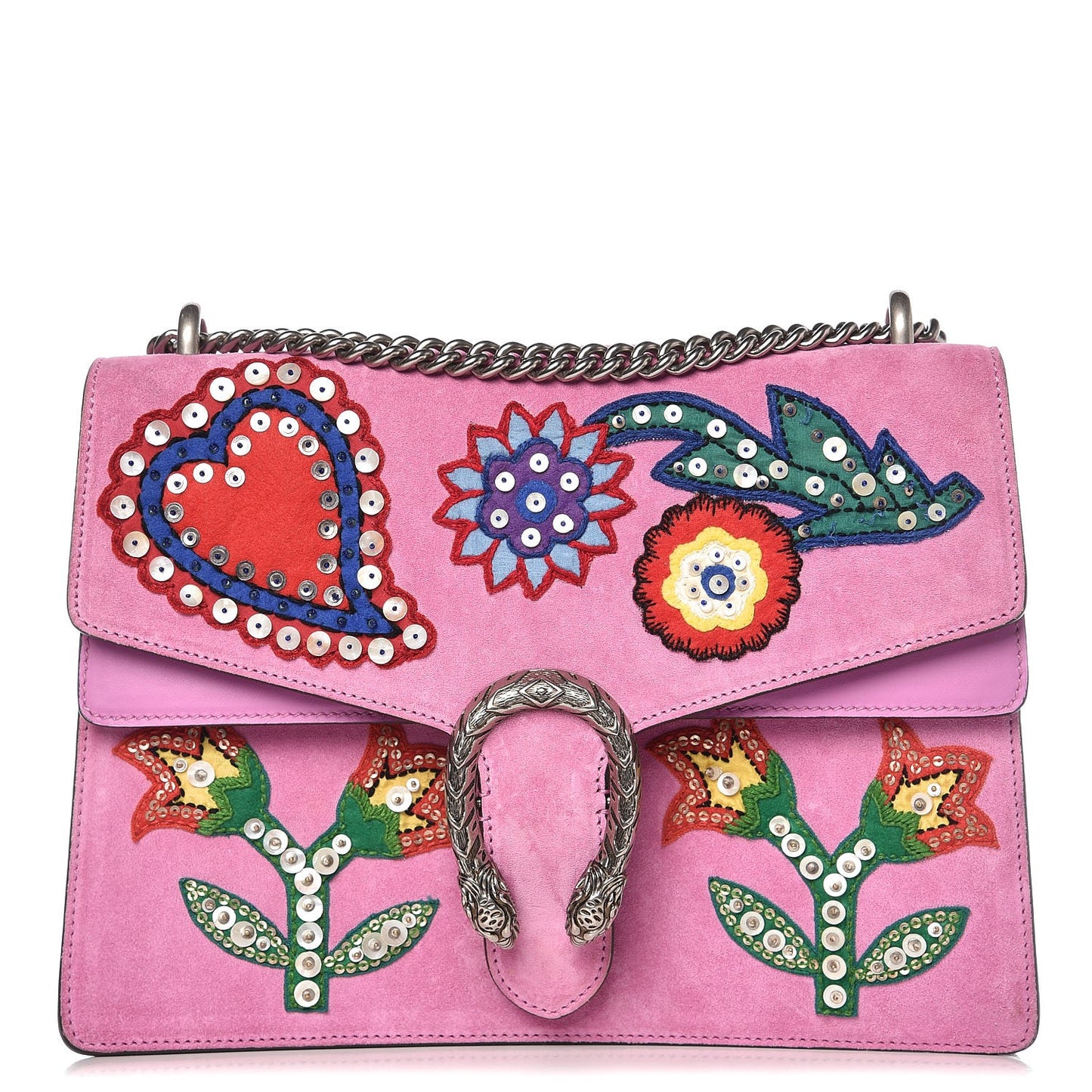 Suede Cudu Embroidered Medium Dionysus Shoulder Bag Candy Mousse Multicolor