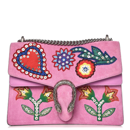 Gucci Suede Cudu Embroidered Medium Dionysus Shoulder Bag Candy Mousse Multicolor 1 of 10