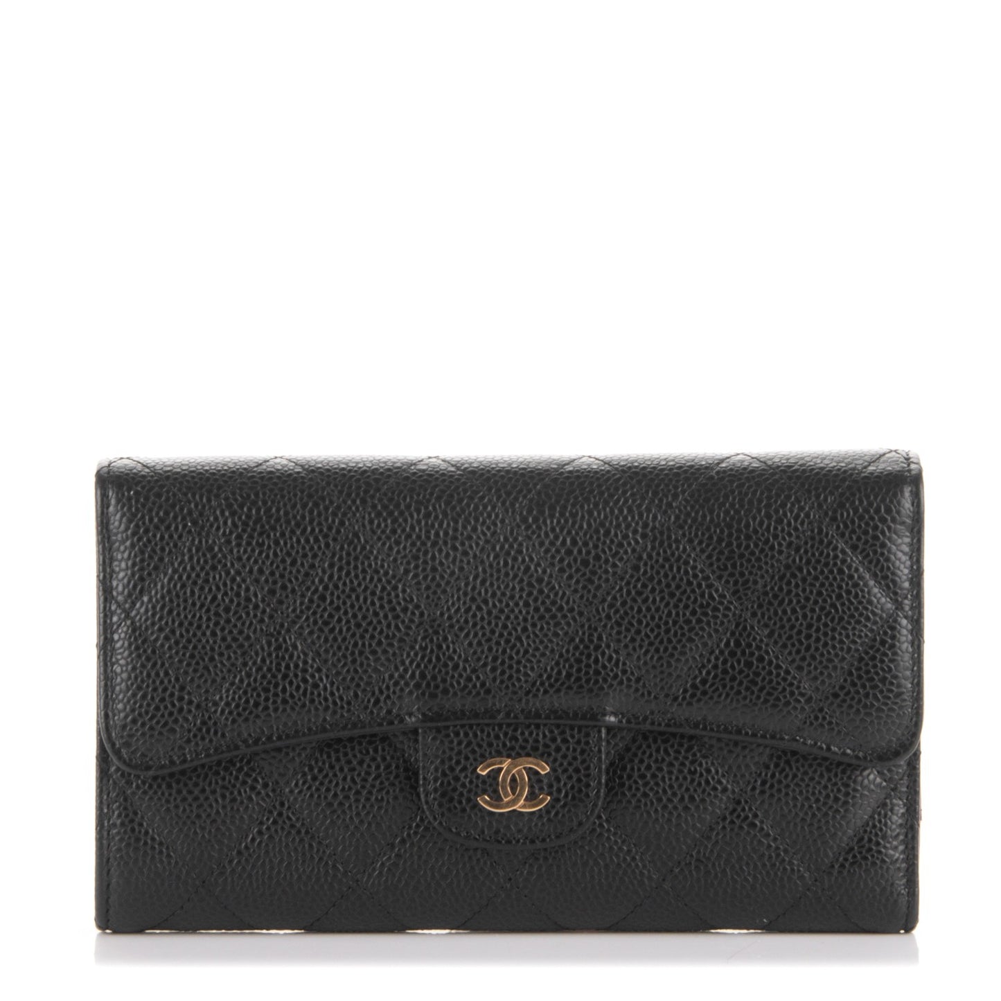 Caviar Quilted Large Flap Wallet Black