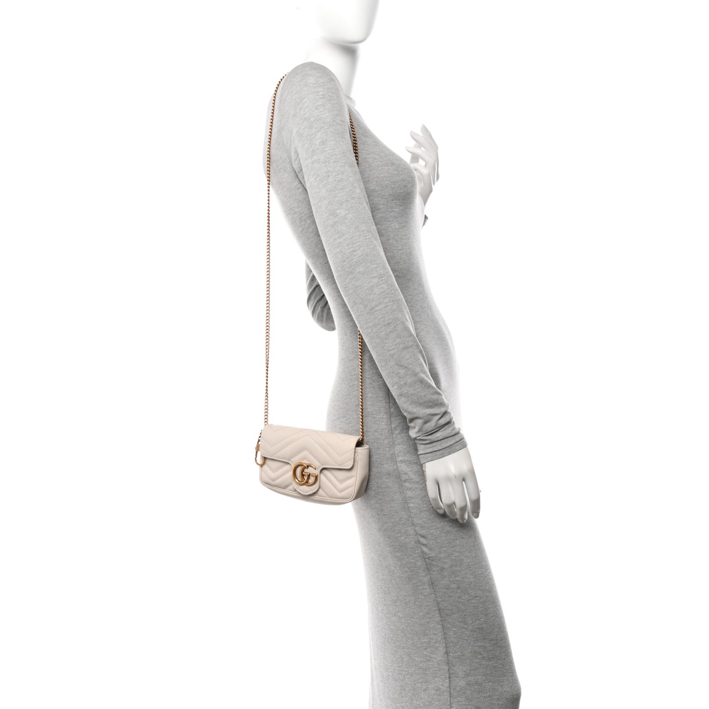 Calfskin Matelasse Super Mini GG Marmont Shoulder Bag White