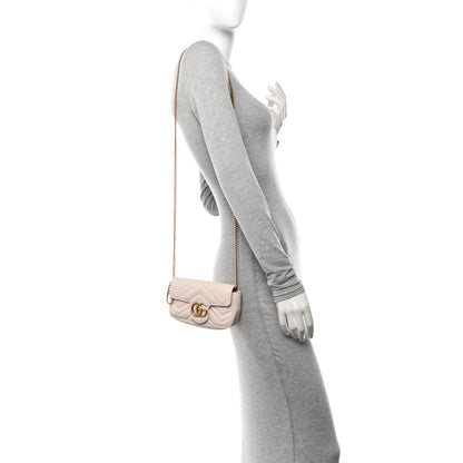 Gucci Calfskin Matelasse Super Mini GG Marmont Shoulder Bag White 2 of 10