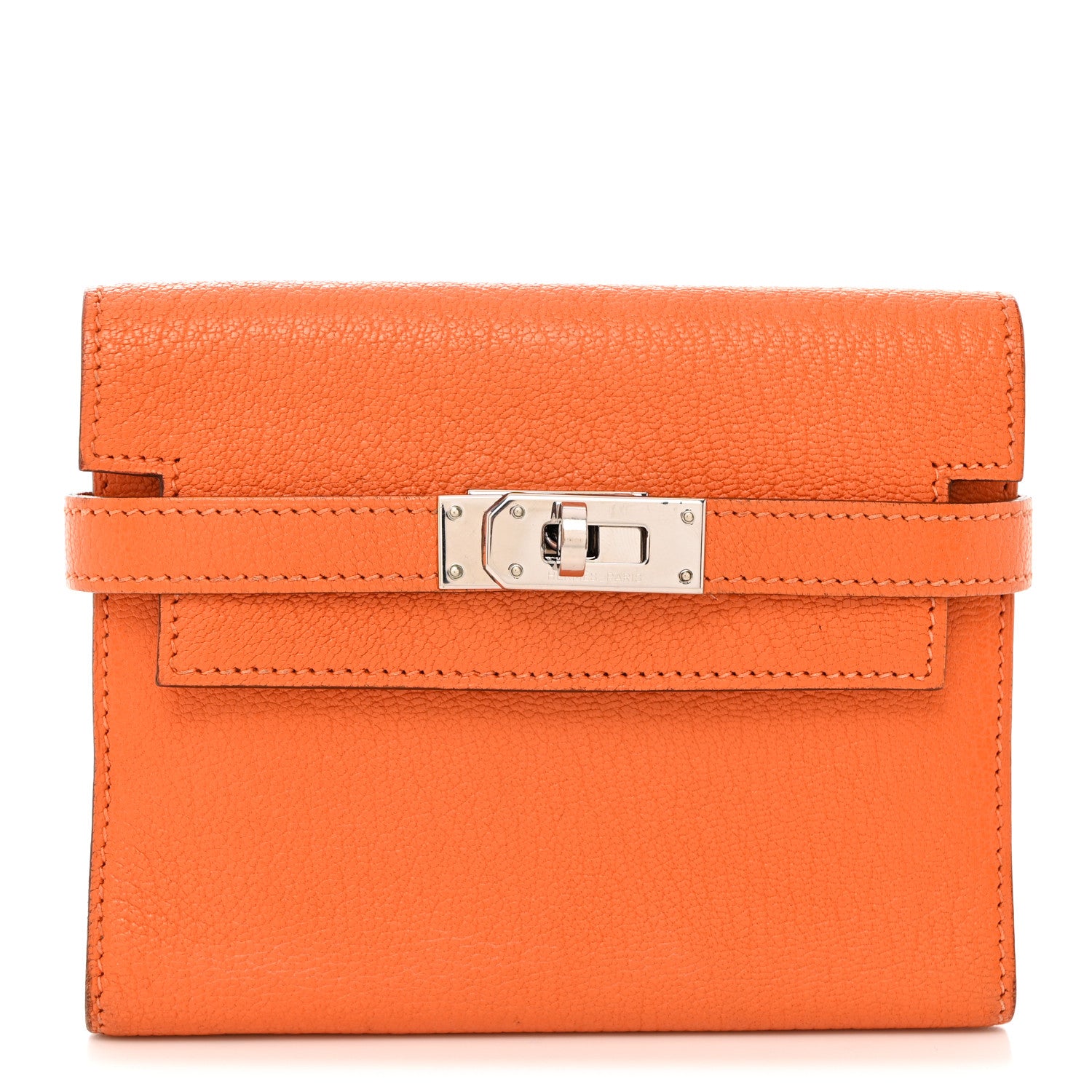 Hermes Chevre Mysore Kelly Compact Wallet Orange 1 of 12