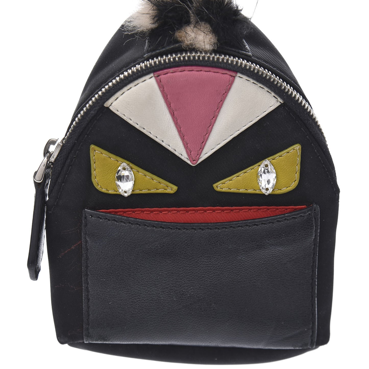 Nylon Shiny Nappa Nutria Fox Fur Monster Eyes Mini Backpack Charm Black Multicolor
