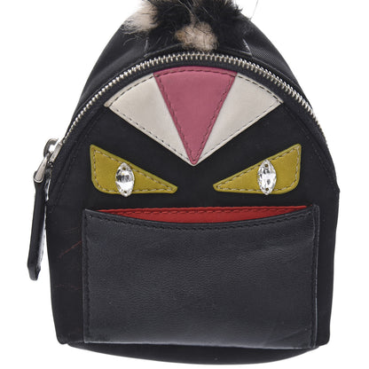 Fendi Nylon Shiny Nappa Nutria Fox Fur Monster Eyes Mini Backpack Charm Black Multicolor 4 of 4