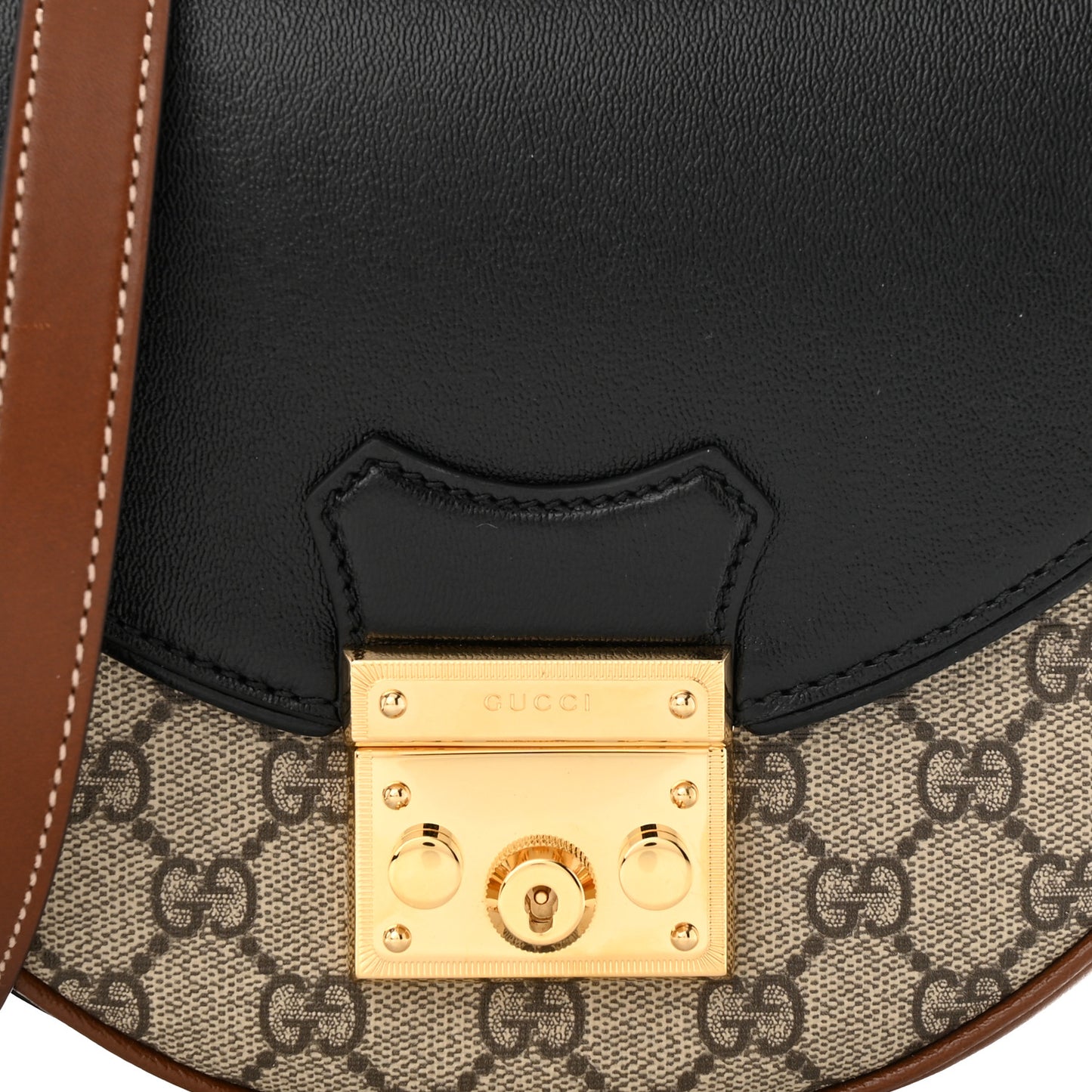 GG Supreme Monogram Calfskin Small Padlock Messenger Shoulder Bag Beige Black Cuir