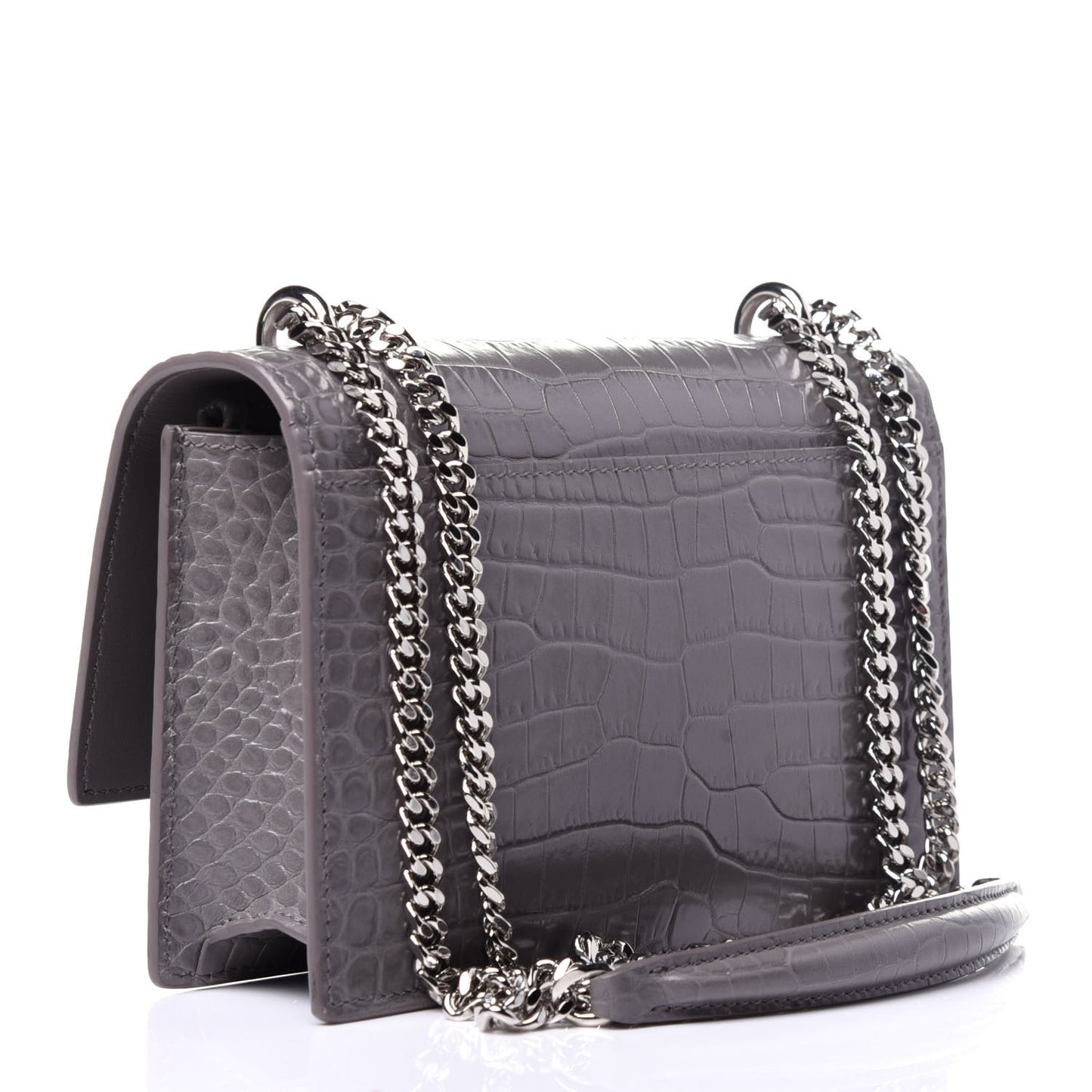 Calfskin Crocodile Embossed Monogram Sunset Chain Wallet Fog