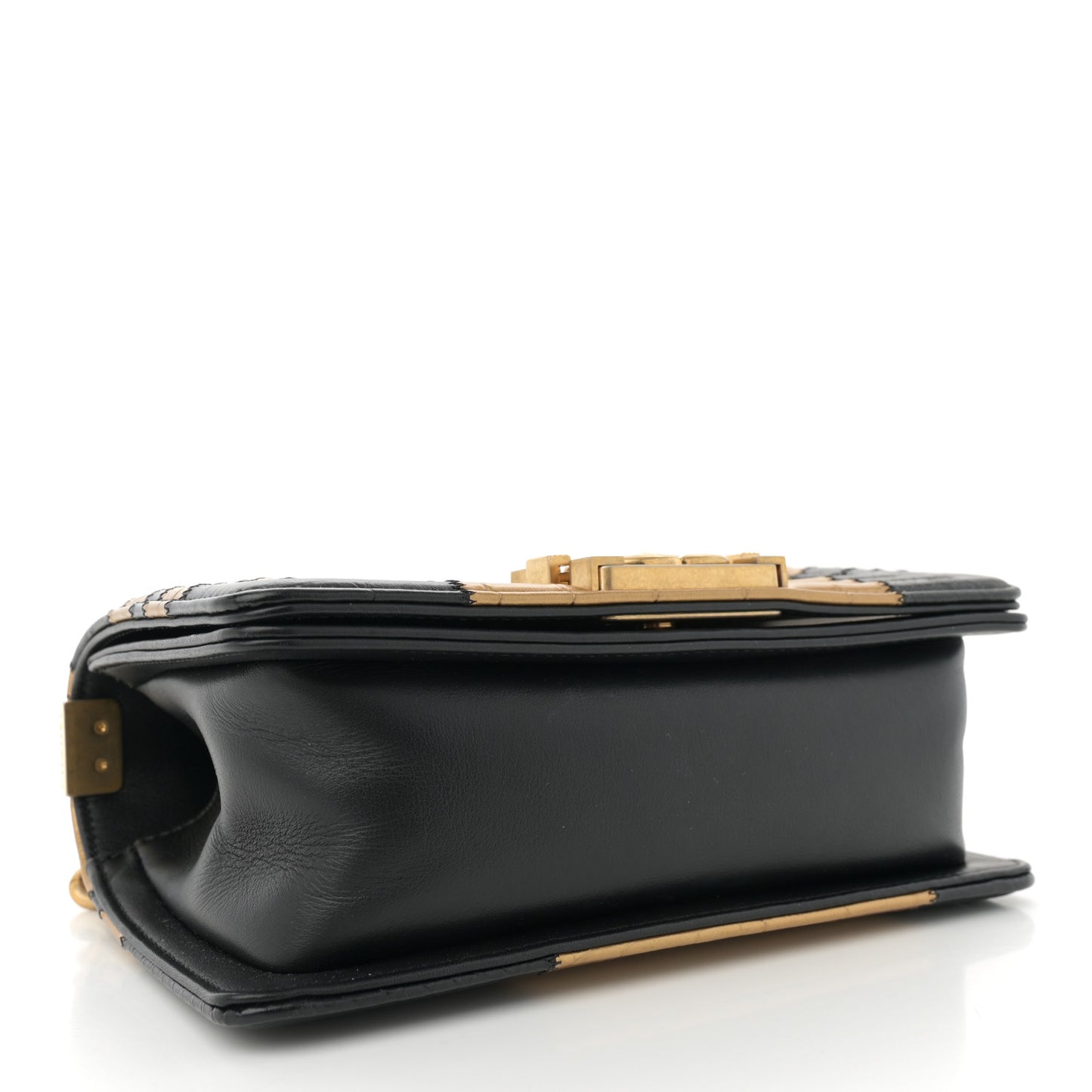 Crocodile Python Calfskin Embossed Small Boy Flap Black Gold