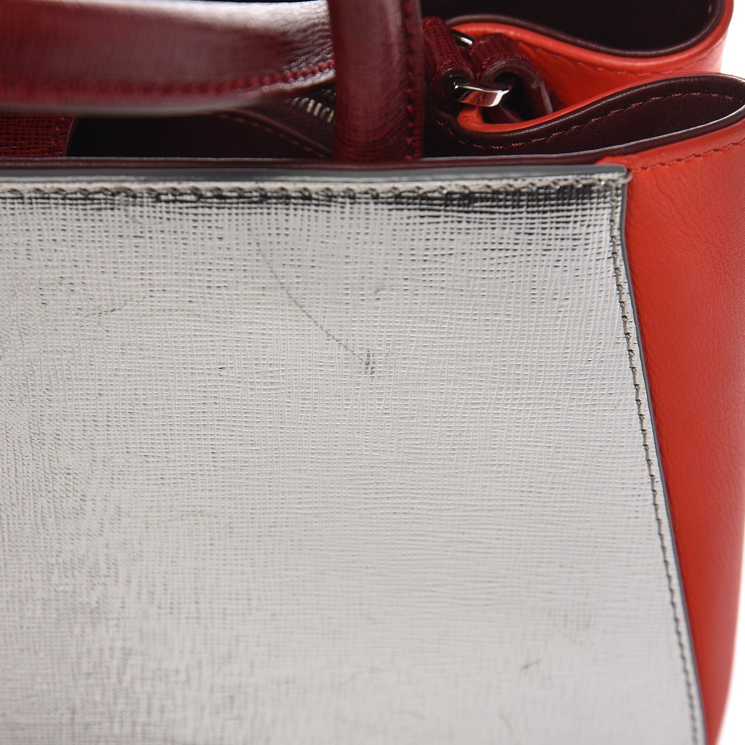 Fendi Vitello Elite Calfskin Colorblock Petite 2Jours Tote Argento Rosso 9 of 10