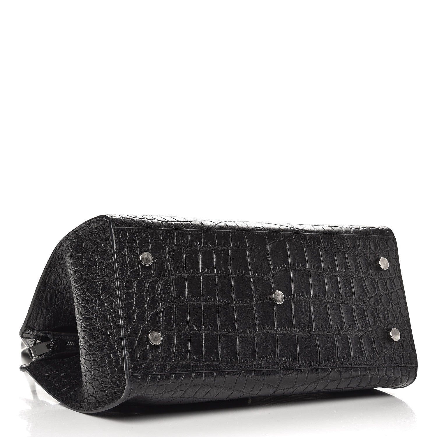 Saint Laurent Calfskin Crocodile Embossed Small Monogram Cabas Black 4 of 8