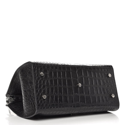 Saint Laurent Calfskin Crocodile Embossed Small Monogram Cabas Black 4 of 8