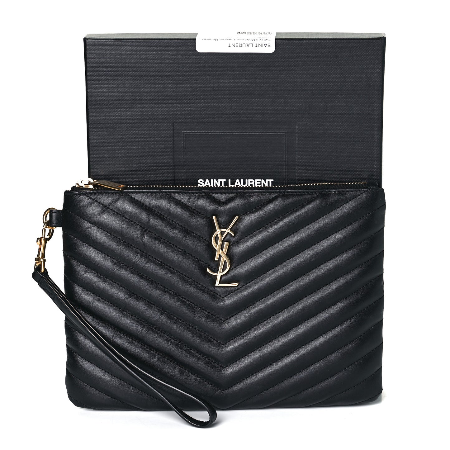 Calfskin Matelasse Chevron Monogram A5 Wristlet Black