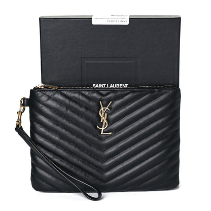 Saint Laurent Calfskin Matelasse Chevron Monogram A5 Wristlet Black 9 of 9