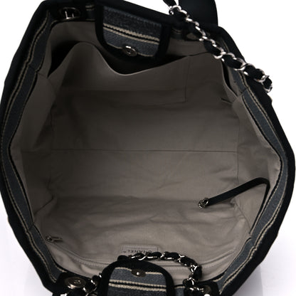 Chanel Striped Canvas Medium Deauville Tote Black 5 of 16