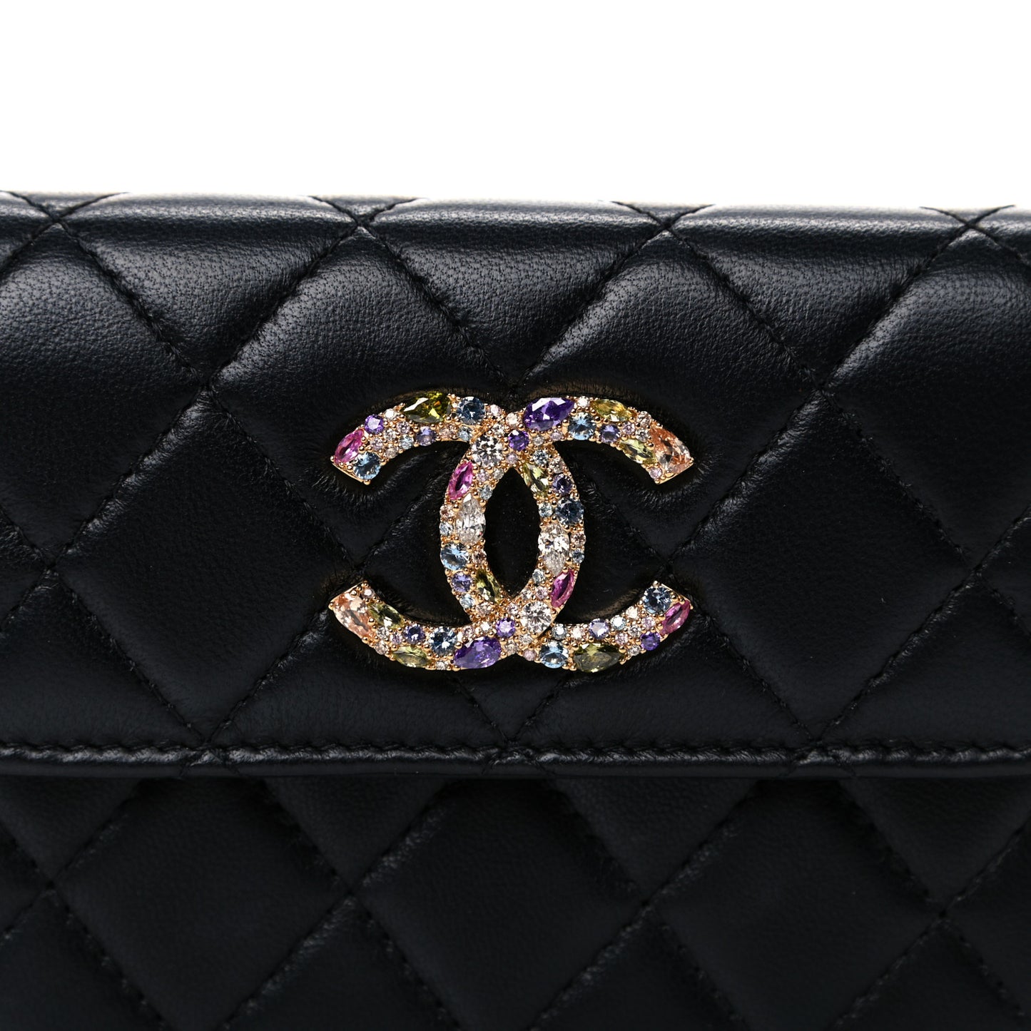 Lambskin Quilted Zirconium Clutch With Chain Black