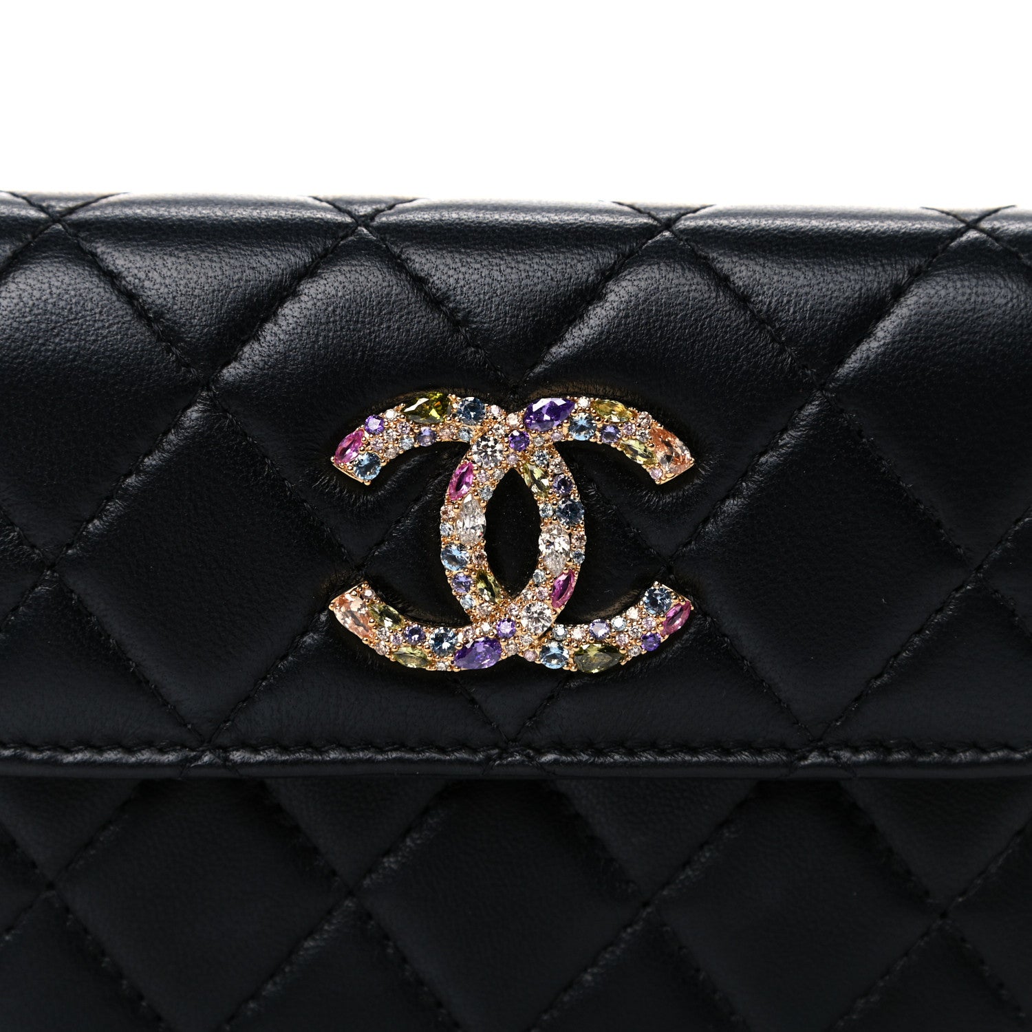 Chanel Lambskin Quilted Zirconium Clutch With Chain Black 11 of 14