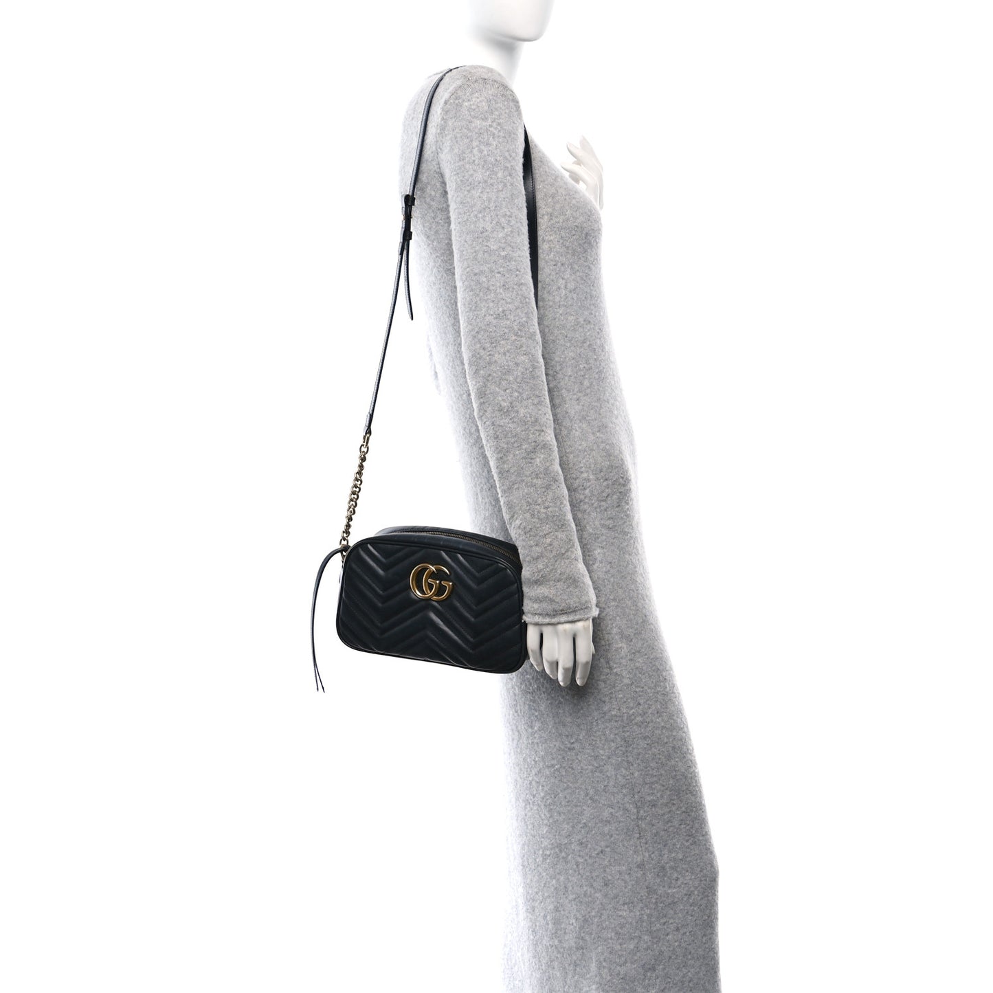 Calfskin Matelasse Small GG Marmont Chain Shoulder Bag Black
