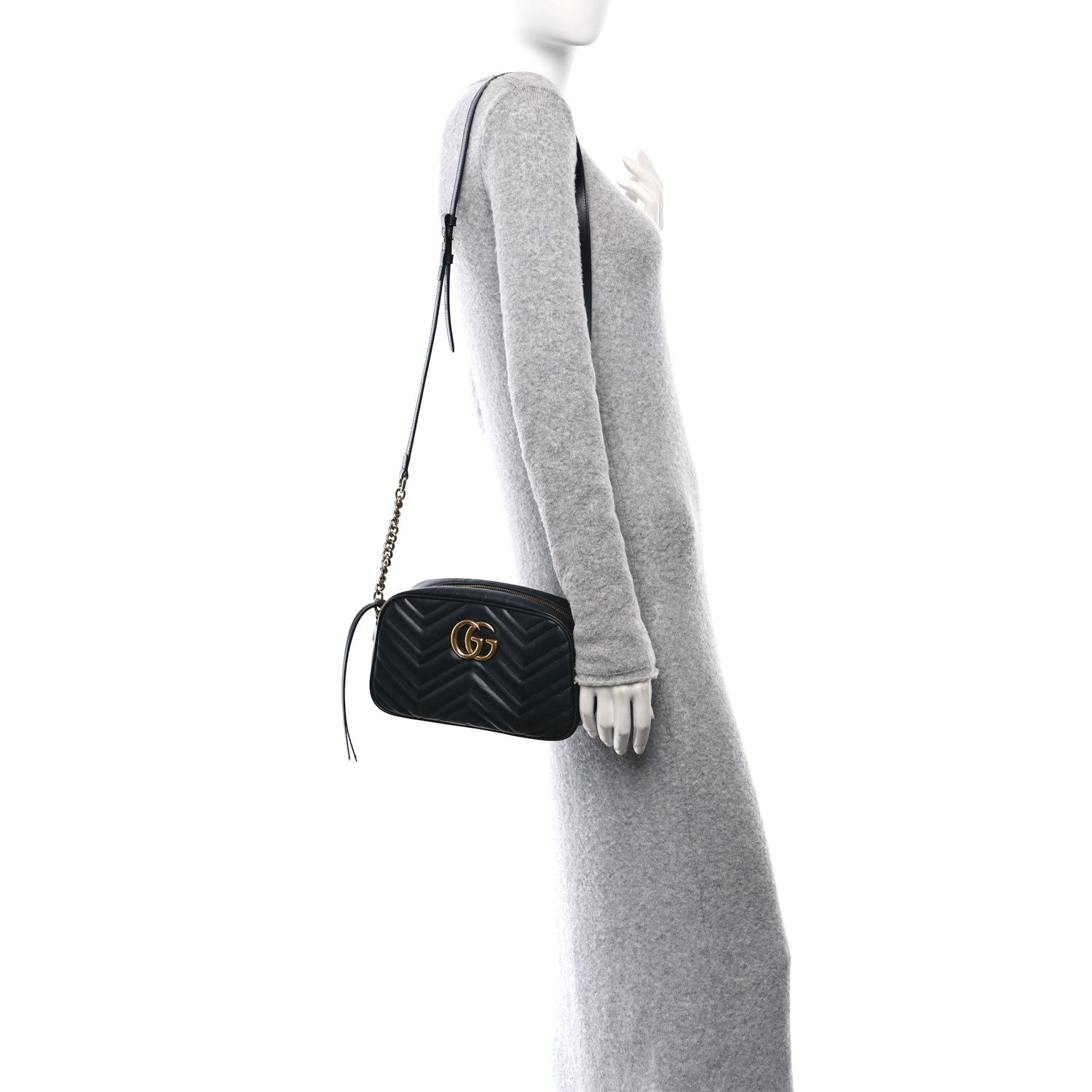 Gucci Calfskin Matelasse Small GG Marmont Chain Shoulder Bag Black 2 of 11
