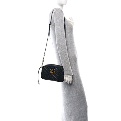 Gucci Calfskin Matelasse Small GG Marmont Chain Shoulder Bag Black 2 of 11