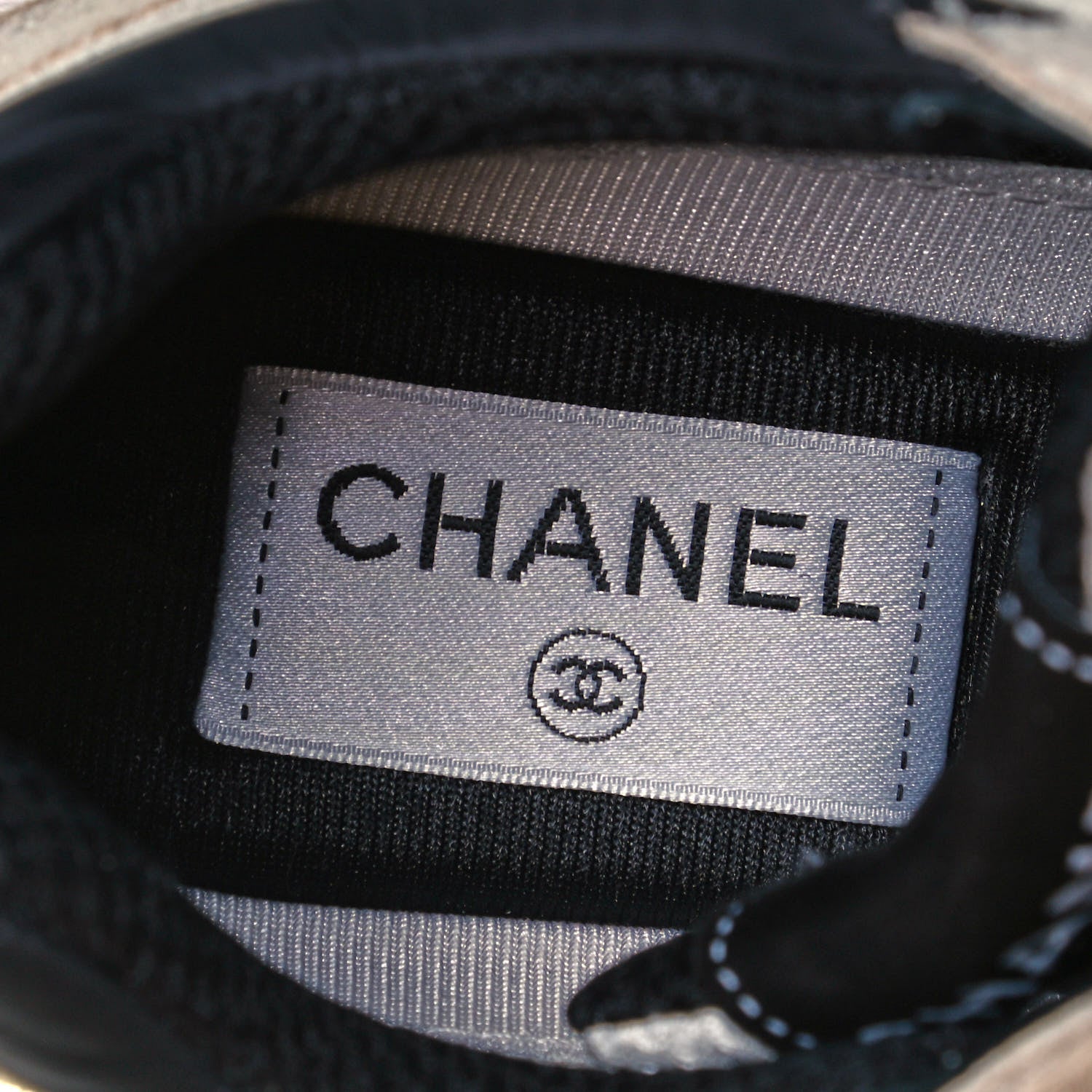 Chanel Mesh Suede Calfskin Grained Calfskin Womens CC Sneakers 36.5 White Black 7 of 7