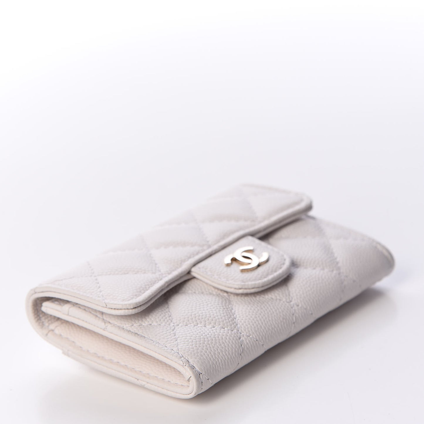 Caviar Quilted Flap Card Holder Wallet White