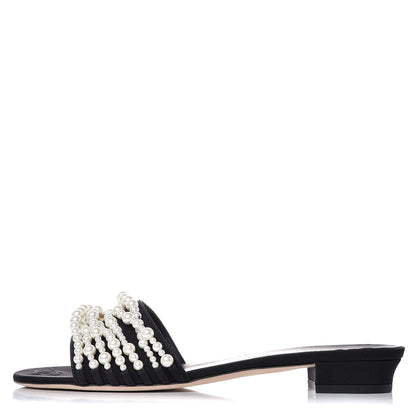 Chanel Satin Pearl Flat Sandals 39 Black 1 of 12