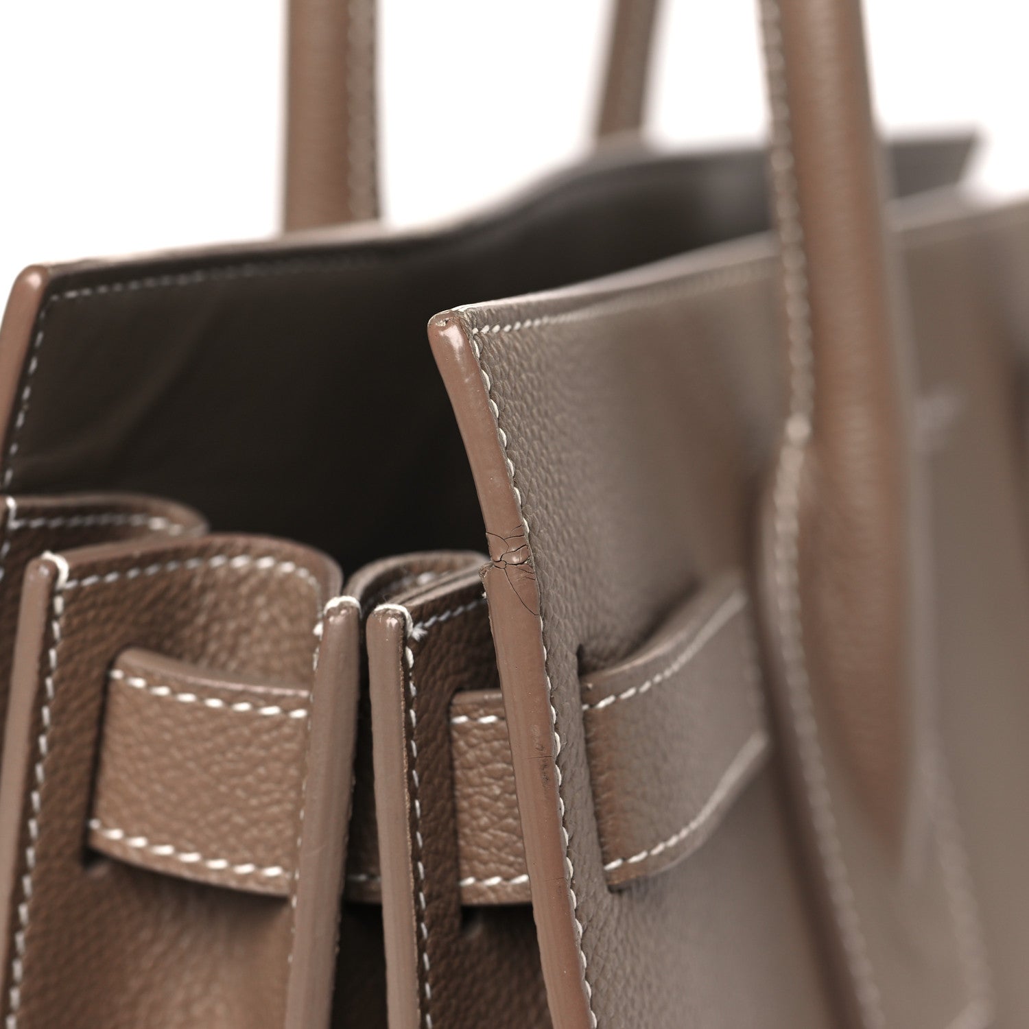 Saint Laurent Grained Calfskin Topstitch Small Classic Sac De Jour Taupe 21 of 22