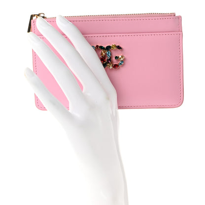 Dolce & Gabbana Calfskin Embellished Logo Zip Card Holder Pink 2 of 6
