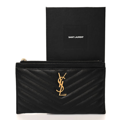 Saint Laurent Grain De Poudre Chevron Monogram Bill Pouch Black 11 of 11