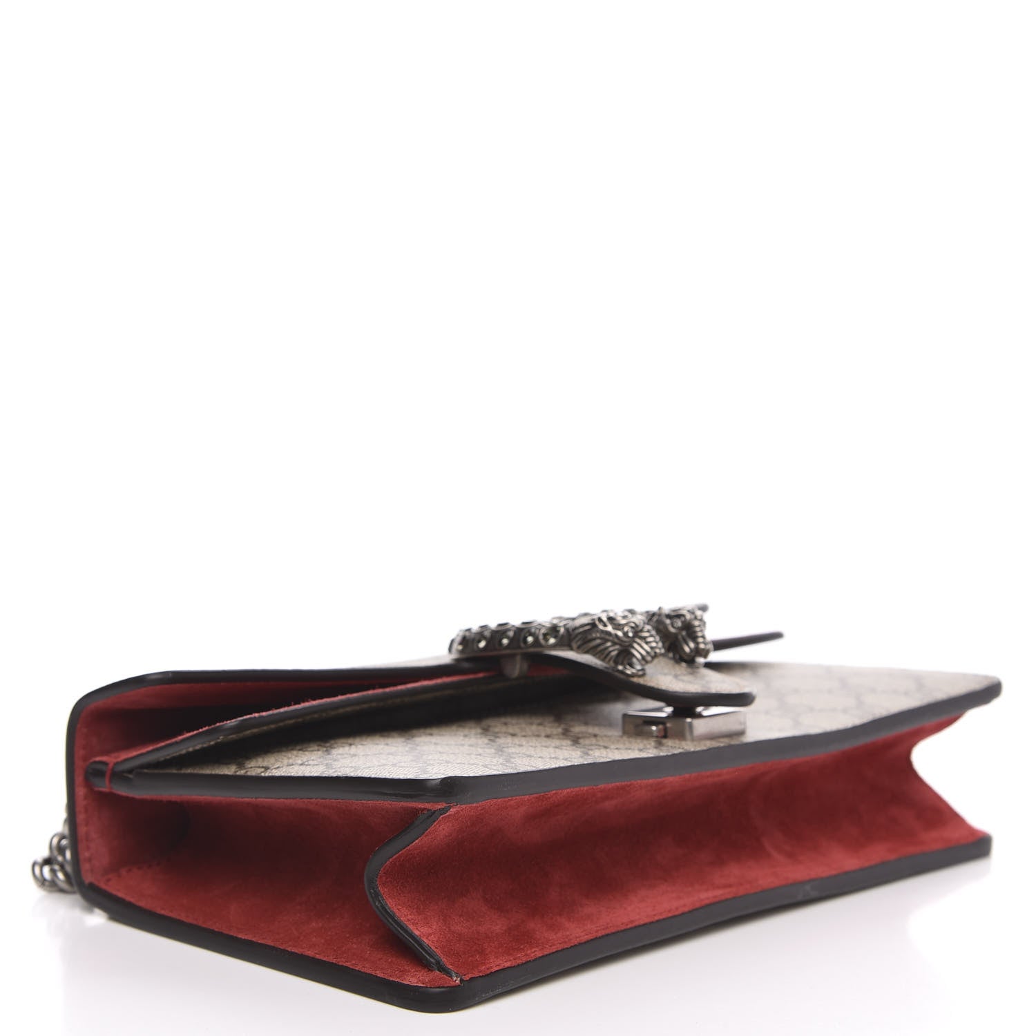Gucci GG Supreme Monogram Suede Crystal Small Dionysus Shoulder Bag Beige Ebony Vulcanic Red 4 of 11