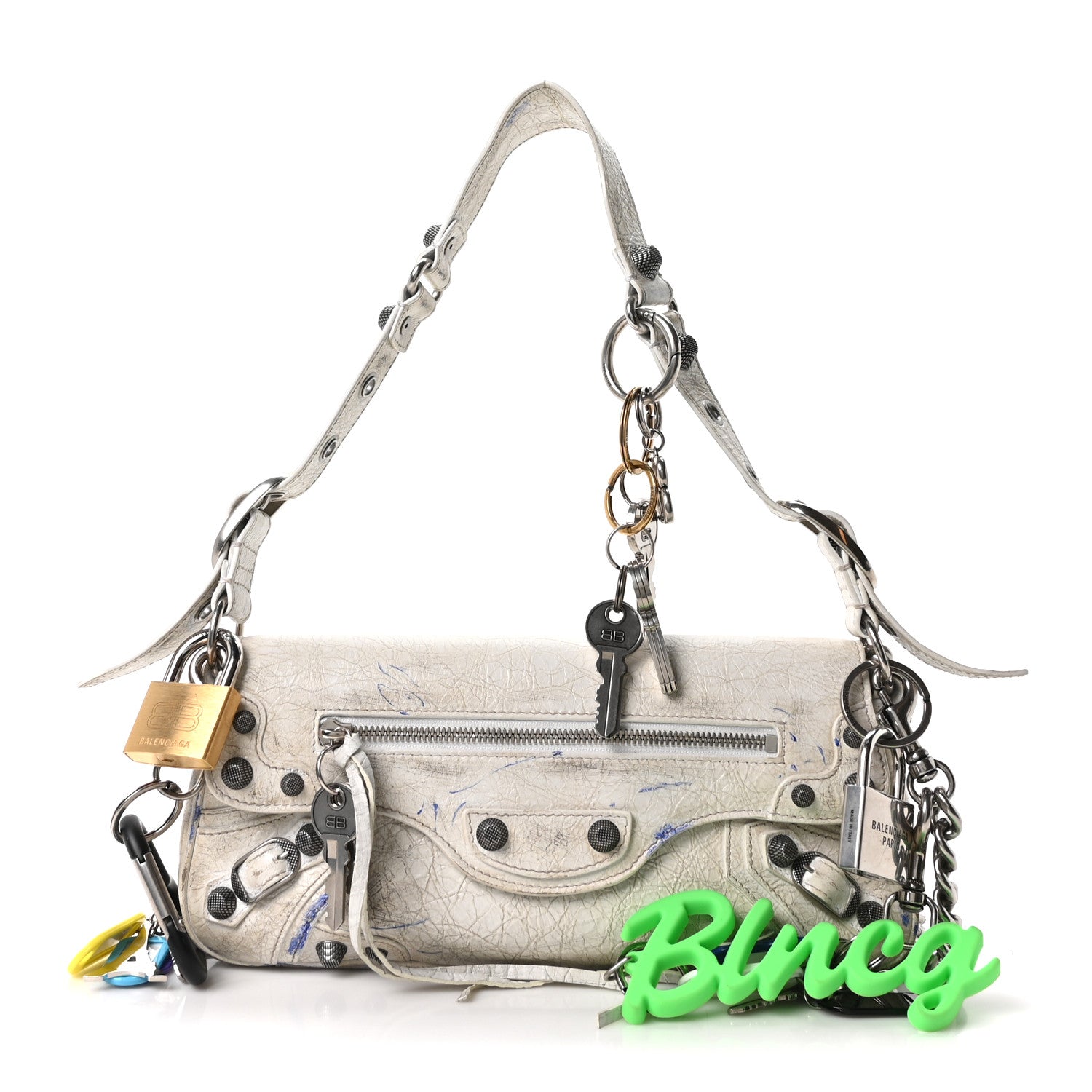 Balenciaga Agneau Arena Charms Small Le Cagole Sling Bag Optic White 1 of 10