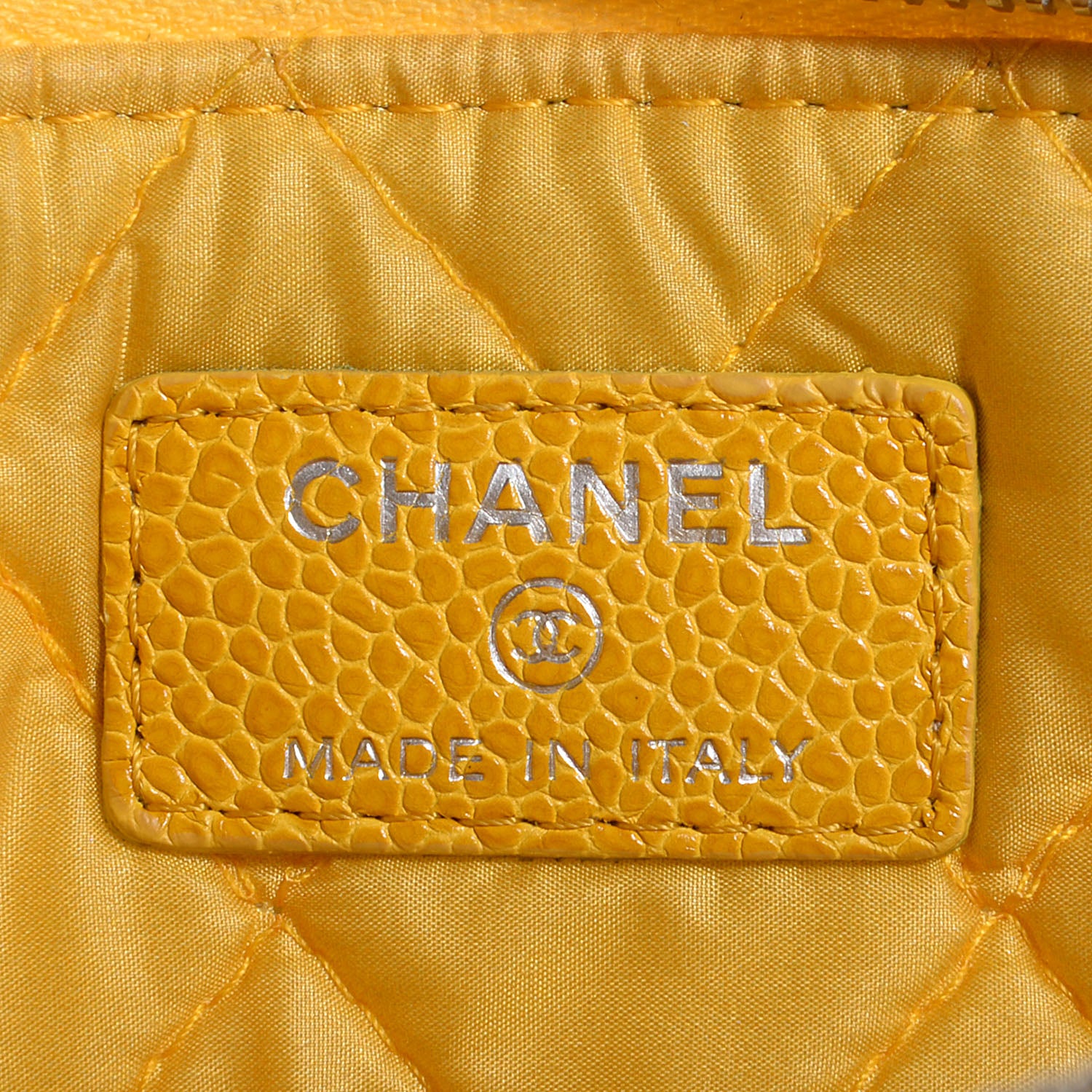 Chanel Caviar Quilted Medium Cosmetic Case Yellow 6 of 6