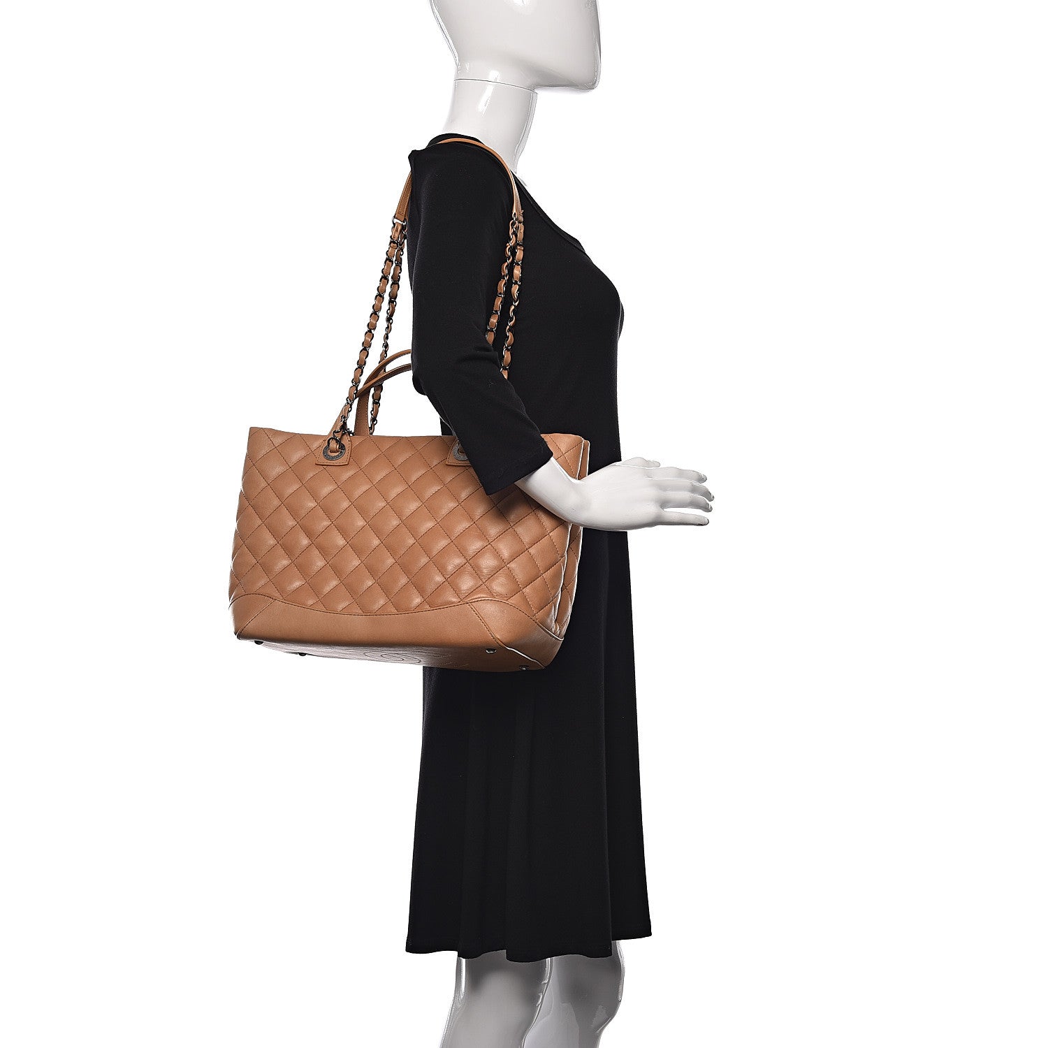 Chanel Calfskin Quilted Small Easy Shopping Tote Dark Beige 2 of 11